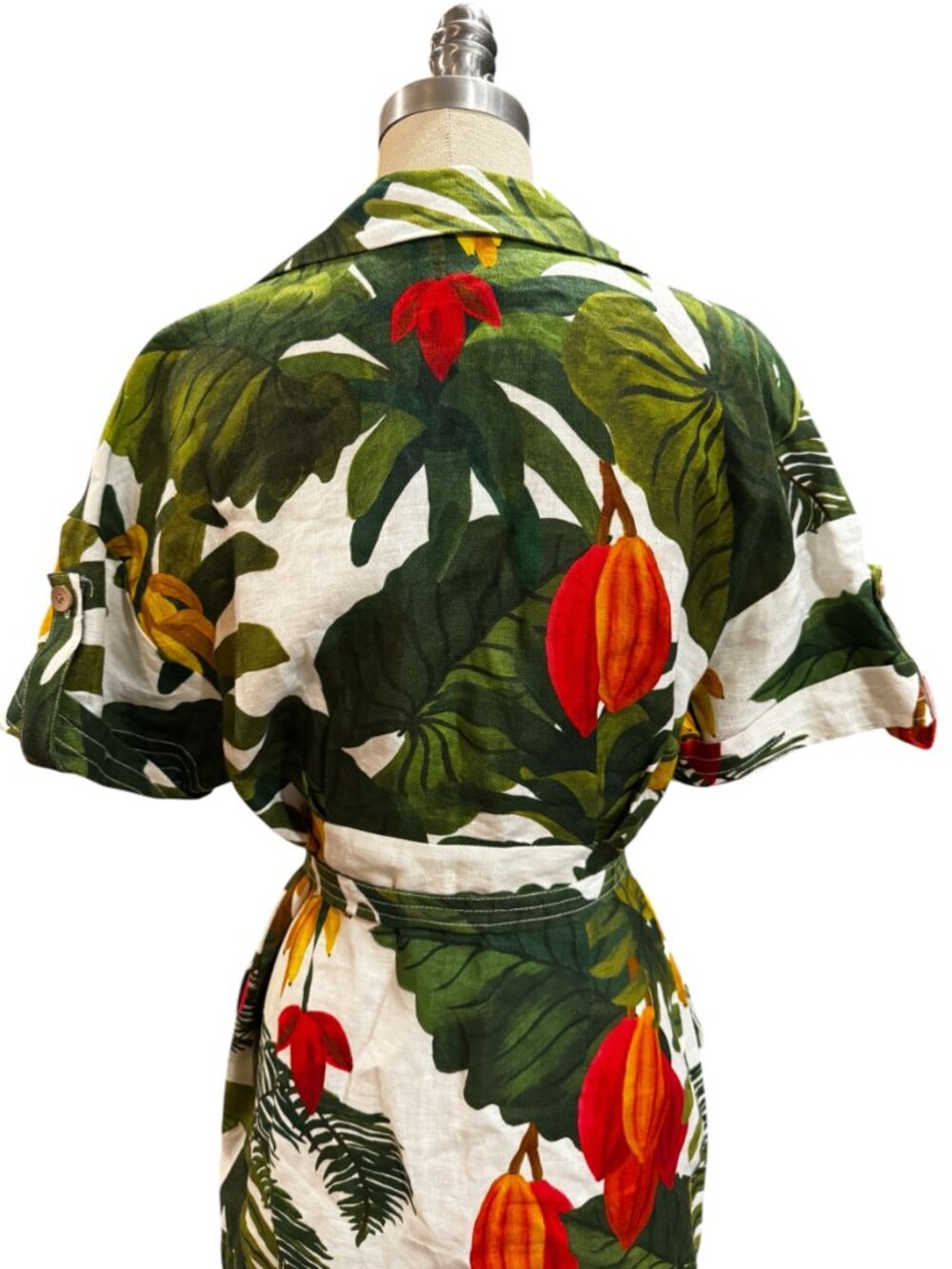 Farm Rio Cocoa Forest Linen Utility Mini Dress Tropical Print Size Small - Picture 8 of 10